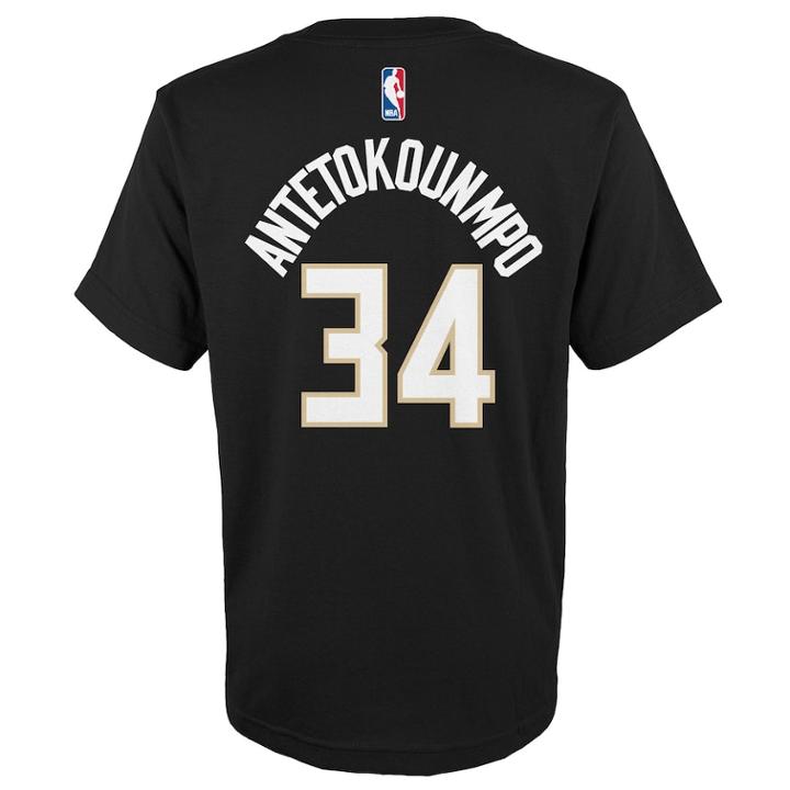 Boys 8-20 Milwaukee Bucks Giannis Antetokounmpo Player Name & Number Replica Tee, Size: L 14-16, Black