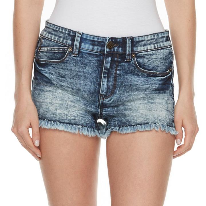 Juniors' Mudd&reg; Fray Hem Jean Shortie Shorts, Teens, Size: 7, Dark Blue