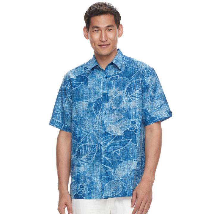 Men's Havanera Classic-fit Tonal Tropical Linen-blend Button-down Shirt, Size: Xl, Blue Other