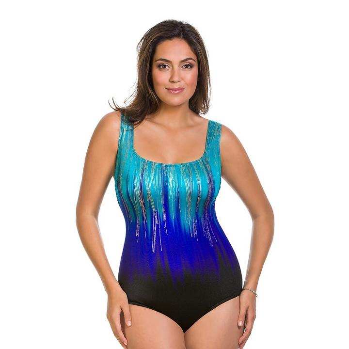 Women's Great Lengths Shades Of Blue Tummy Slimmer One-piece Swimsuit, Size: 10, Med Green