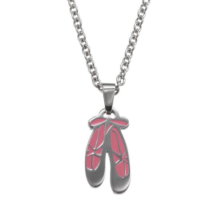 Steel City Stainless Steel Ballet Slippers Pendant Necklace, Women's, Pink