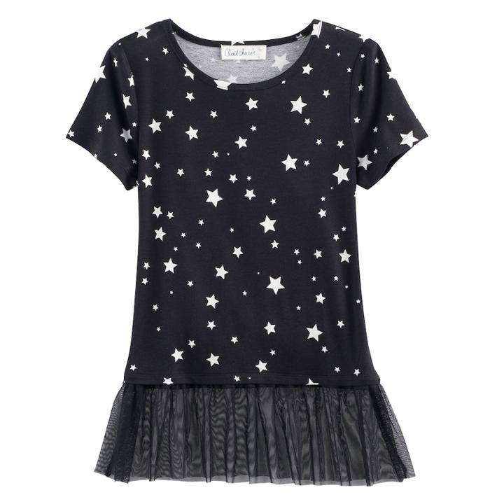 Girls Plus Size Cloud Chaser Tulle Hem Patterned Tee, Size: M Plus, Oxford