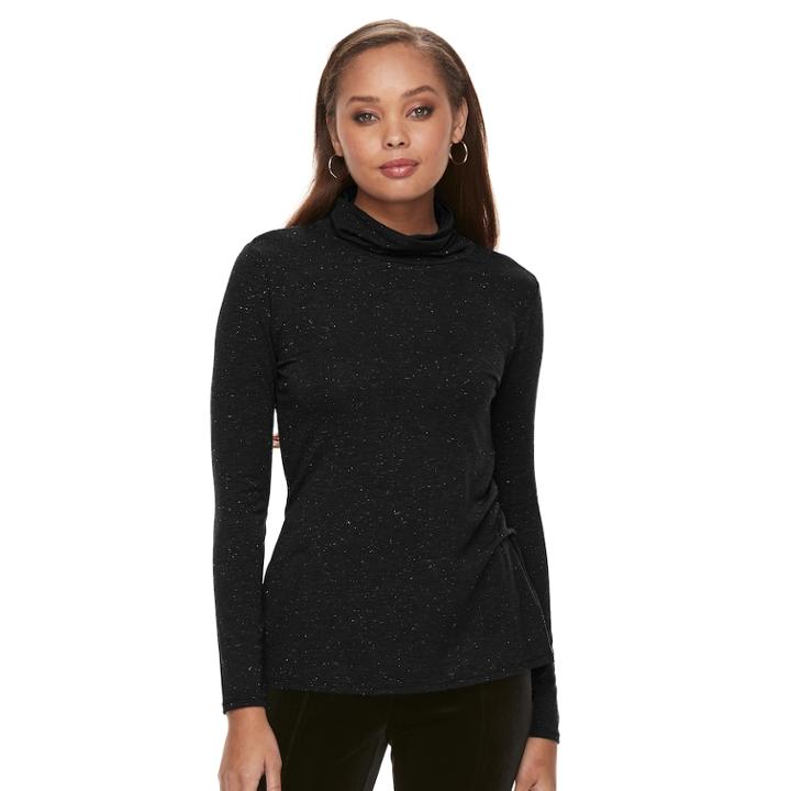 Petite Apt. 9&reg; Step-hem Turtleneck, Women's, Size: L Petite, Black