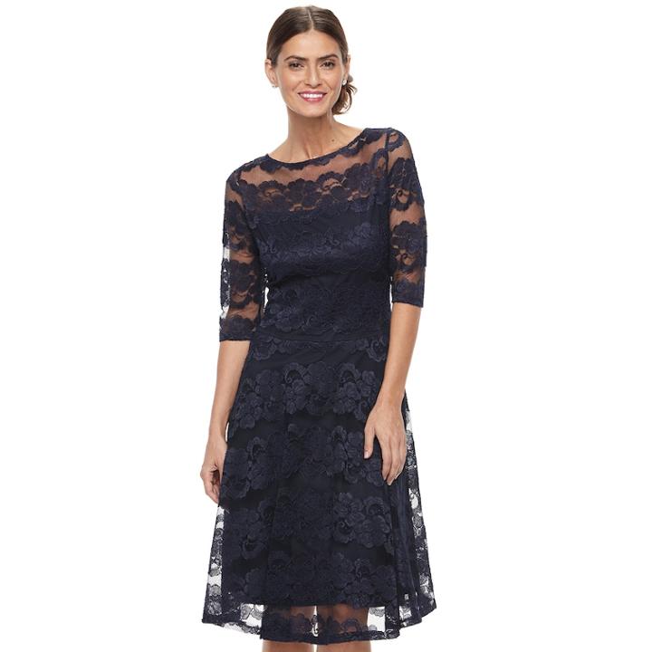 Women's Chaya Floral Lace Illusion Fit & Flare Dress, Size: 4, Blue (navy)