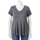 Juniors' Plus Size About A Girl Solid Pleated Tee, Size: 3xl, Grey (charcoal)