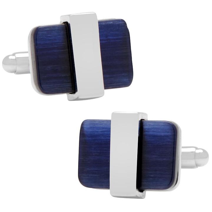 Navy Blue Cat's Eye Cuff Links, Men's