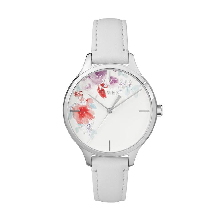 Timex Women's Style Elevated Crystal Floral Leather Watch - Tw2r66800jt, Size: Medium, White