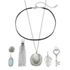 Mudd&reg; Owl, Skeleton Key & Leaf Interchangeable Charm Necklace Set, Women's, Multicolor