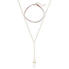 Pink Choker & Simulated Crystal Y Necklace Set, Women's, Brt Pink