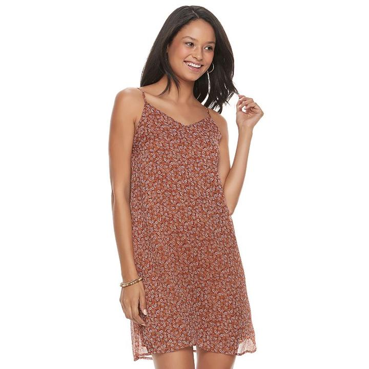 Juniors' Mudd&reg; Printed Chiffon Slip Dress, Teens, Size: Medium, Med Brown