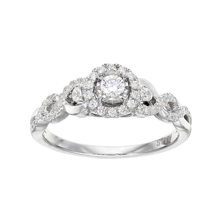 Simply Vera Vera Wang 14k White Gold 3/8 Carat T.w. Diamond Halo Engagement Ring, Women's, Size: 7
