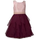 Girls 7-16 Bonnie Jean Sequined Lace Beaded Trim Party Dress, Size: 16, Dark Red