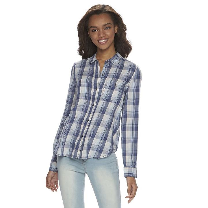Juniors' Mudd&reg; 2-pocket Button Down Shirt, Girl's, Size: Small, Dark Blue