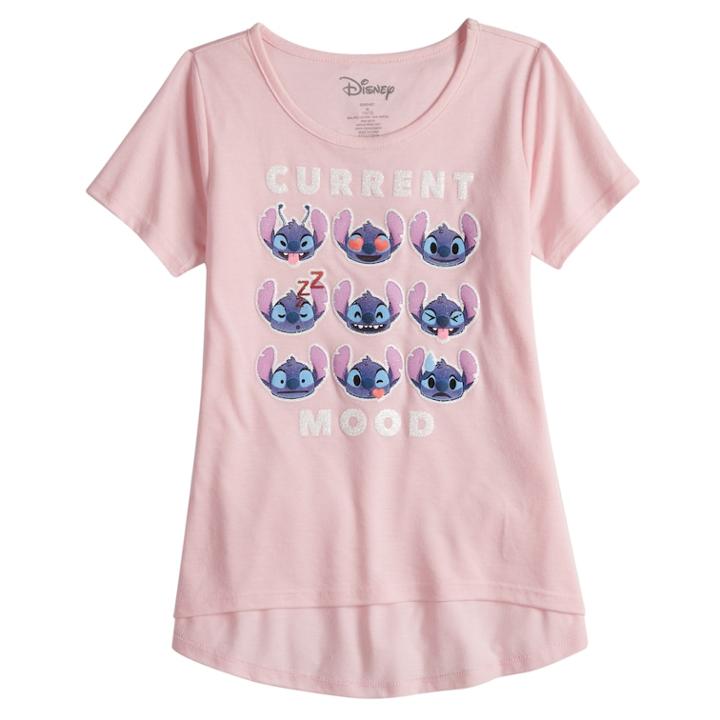 Disney's Girls 7-16 Lilo & Stitch Current Mood Graphic Tee, Size: Small, Light Pink