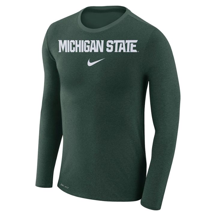 Men's Nike Michigan State Spartans Marled Long-sleeve Dri-fit Tee, Size: Xl, Green
