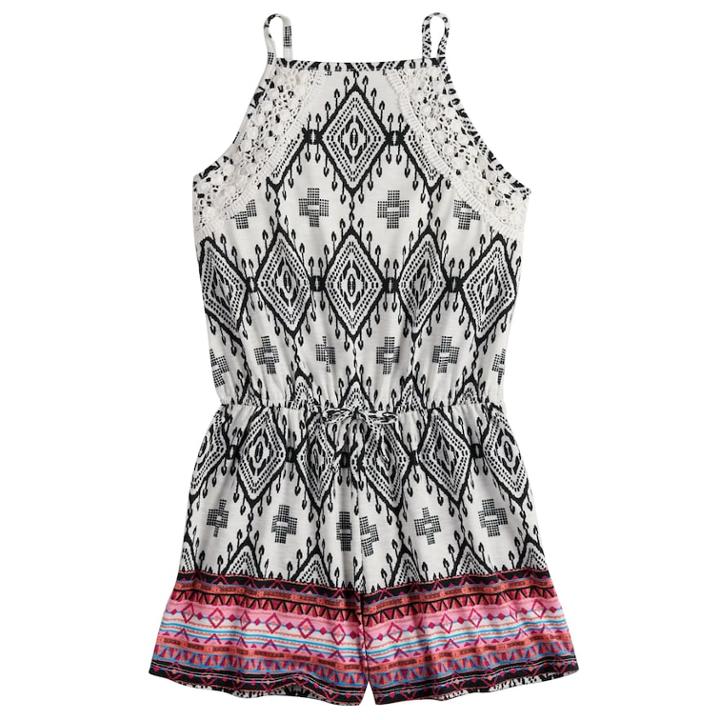 Girls 7-16 Mudd&reg; High Neck Printed Romper, Size: M/10, White