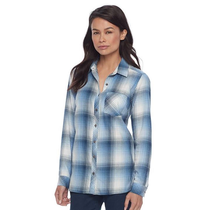 Petite Sonoma Goods For Life™ Essential Plaid Flannel Shirt, Women's, Size: L Petite, Med Blue