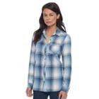 Petite Sonoma Goods For Life&trade; Essential Plaid Flannel Shirt, Women's, Size: L Petite, Med Blue