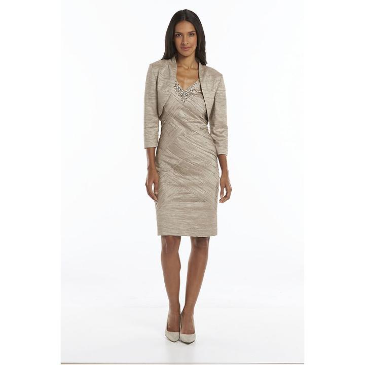 Jessica Howard Crinkle Sheath Dress And Jacket Set - Women's, Size: 14, Dark Beige