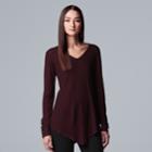 Women's Simply Vera Vera Wang Lace-up Asymmetrical V-neck Sweater, Size: Xl, Drk Purple