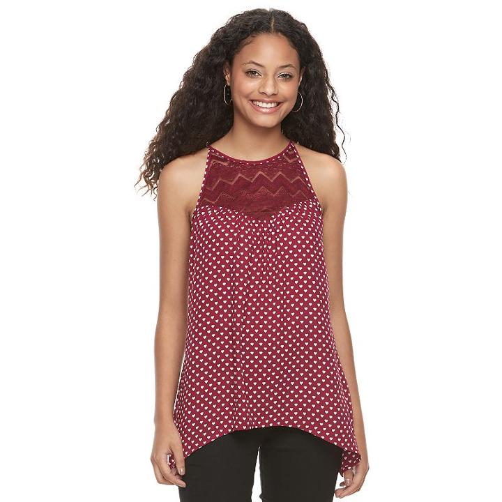 Juniors' Candie's&reg; Sharkbite Hem Lace Tank, Girl's, Size: Xs, Dark Red