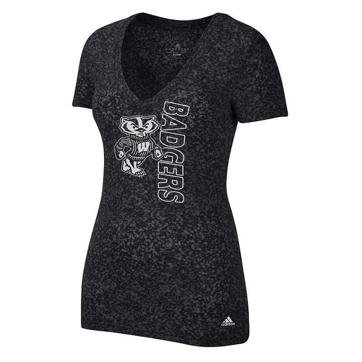 Women's Adidas Wisconsin Badgers Vertical Tee, Size: Small, Black
