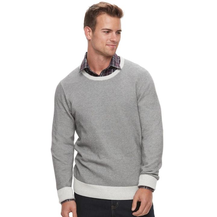 Men's Apt. 9&reg; Slim-fit Textured Crewneck Sweater, Size: Medium, Med Grey