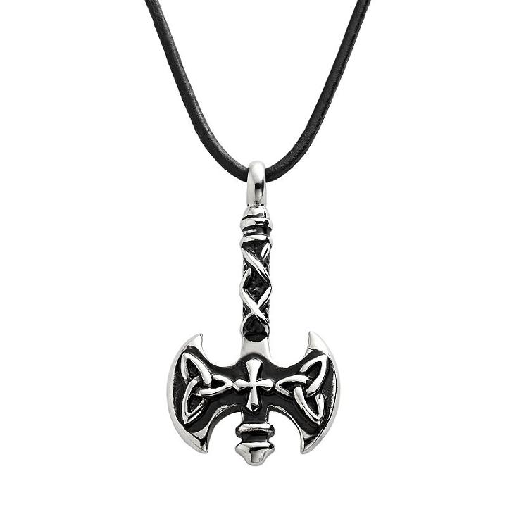 Stainless Steel And Leather Ax Pendant - Men, Grey