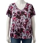 Plus Size Simply Vera Vera Wang Printed V-neck Tee, Women's, Size: 2xl, Dark Red