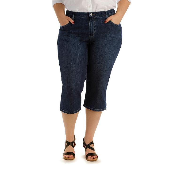 Plus Size Lee Relaxed Fit Denim Capris, Women's, Size: 20 - Regular, Dark Blue