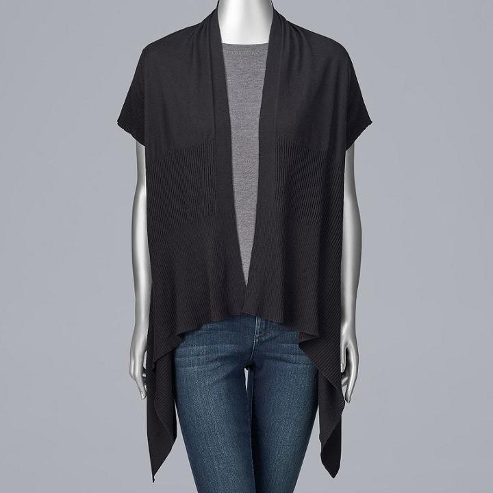 Women's Simply Vera Vera Wang Ribbed Flyaway Cardigan, Size: Large, Black