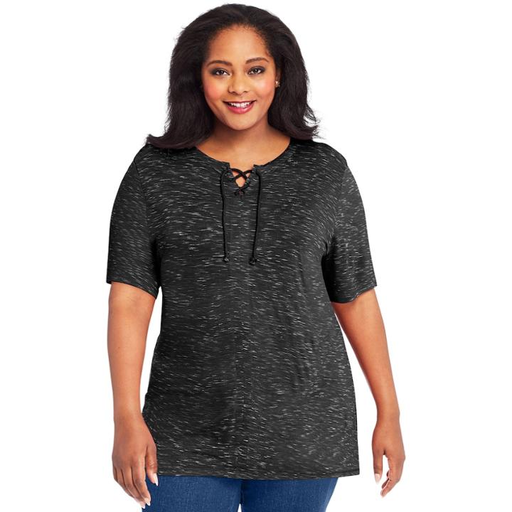 Plus Size Just My Size Lace-up Space-dye Top, Women's, Size: 2xl, Black