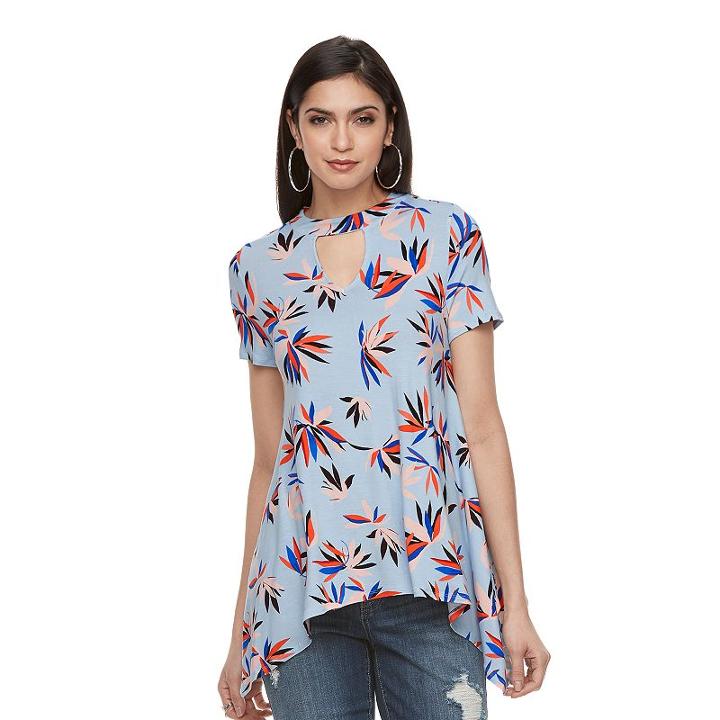 Women's Jennifer Lopez Keyhole Handkerchief Tee, Size: Xl, Blue Other