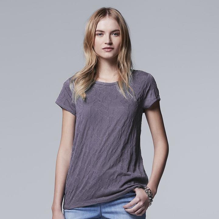 Women's Simply Vera Vera Wang Windy Jacquard Tee, Size: Xl, Med Purple