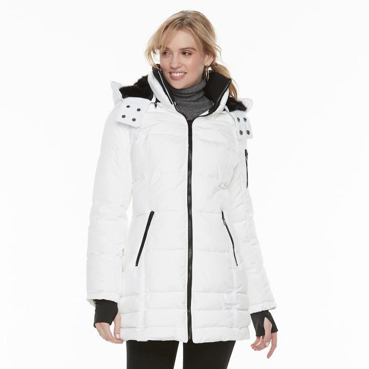 Women's Hfx Faux-fur Trimmed Puffer Jacket, Size: Xl, White