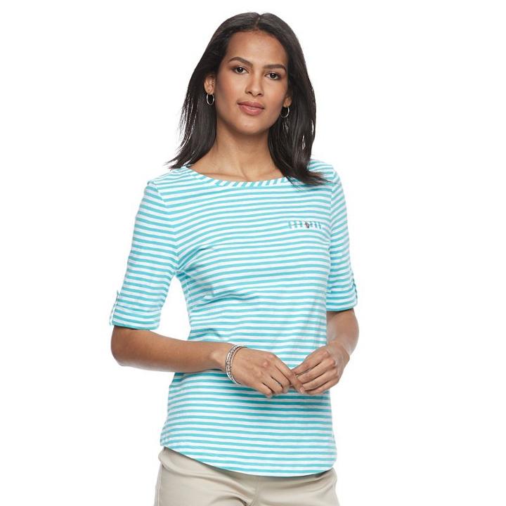 Women's Croft & Barrow&reg; Printed Slubbed Tee, Size: Small, Turquoise/blue (turq/aqua)