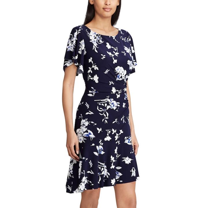 Women's Chaps Floral Flounce Hem Dress, Size: Large, Blue