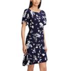 Women's Chaps Floral Flounce Hem Dress, Size: Large, Blue