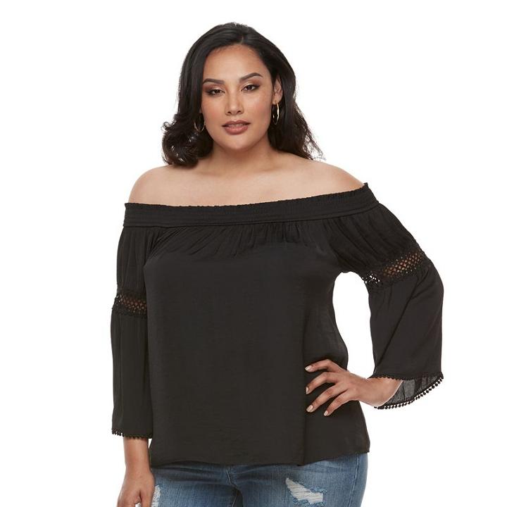 Plus Size Jennifer Lopez Crochet Off-the-shoulder Top, Women's, Size: 3xl, Black