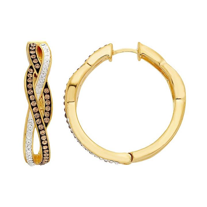 Champagne Brilliance 18k Gold Over Silver Crystal Infinity Hoop Earrings, Women's, Brown