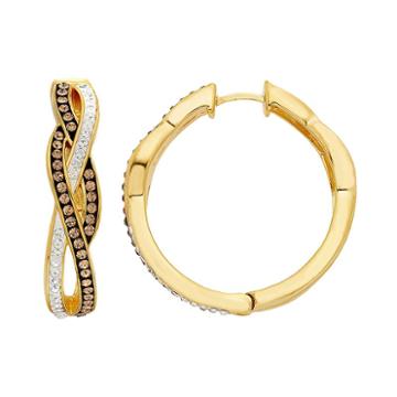 Champagne Brilliance 18k Gold Over Silver Crystal Infinity Hoop Earrings, Women's, Brown
