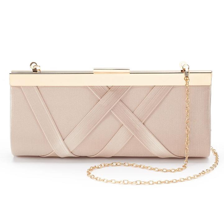 Lenore By La Regal Crisscross Satin Clutch, Women's, Beig/green (beig/khaki)