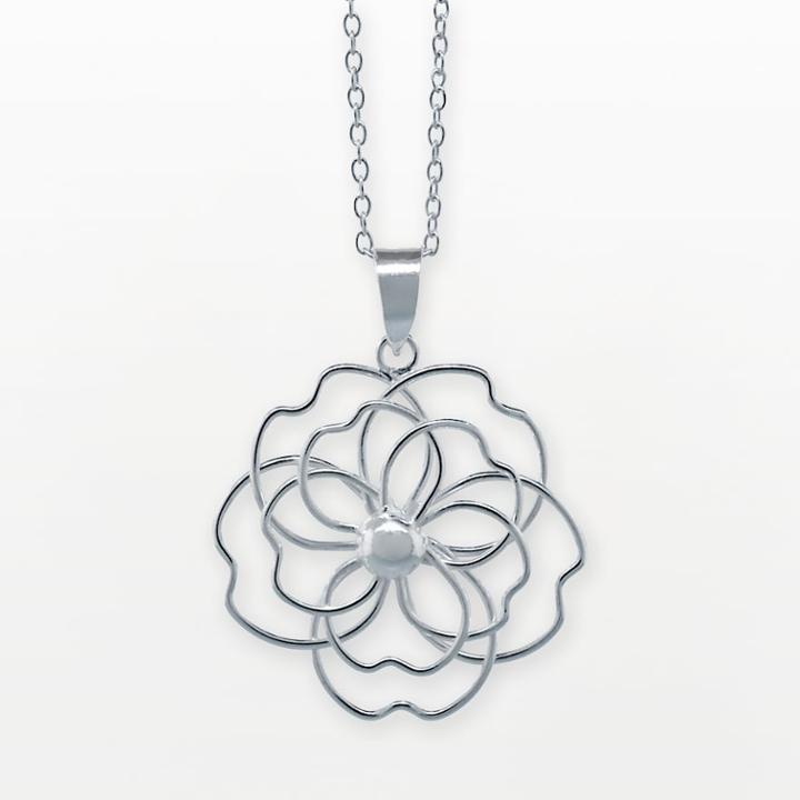 Sterling Silver Floral Pendant, Women's, Size: 18, Grey