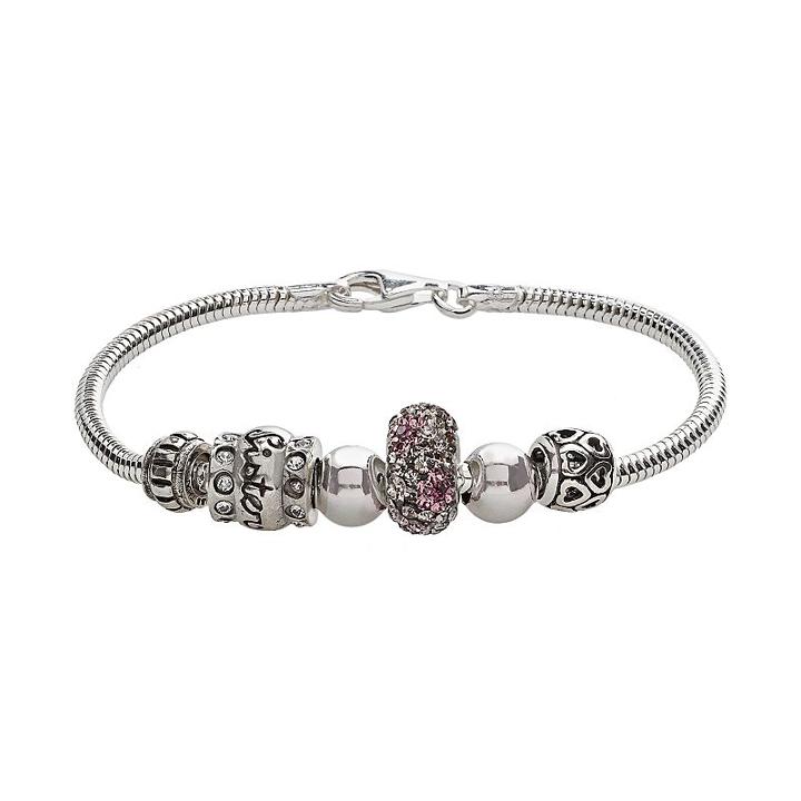 Individuality Beads Crystal Sterling Silver Snake Chain Bracelet & Sister Bead Set, Women's, Size: 7.5, Multicolor