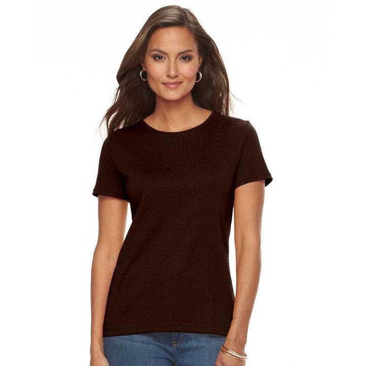 Women's Croft & Barrow&reg; Essential Crewneck Tee, Size: Small, Dark Brown