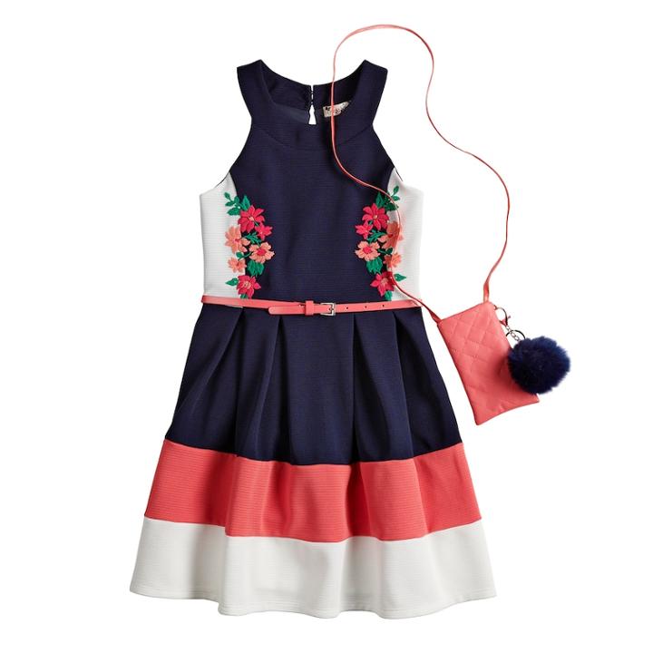 Girls 7-16 & Plus Size Knitworks Belted Halter Skater Dress With Necklace & Crossbody Purse, Size: 20 1/2, Lt Orange