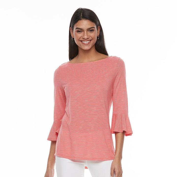 Women's Apt. 9&reg; Striped Bell Tee, Size: Small, Lt Orange