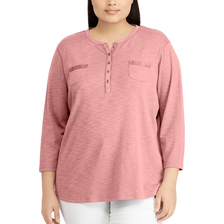 Plus Size Chaps Henley Pocket Top, Women's, Size: 1xl, Pink