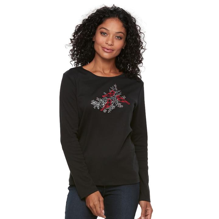 Petite Croft & Barrow Knit Holiday Tee, Women's, Size: M Petite, Black