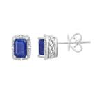 Sterling Silver Sapphire & Diamond Accent Rectangle Halo Stud Earrings, Women's, Blue